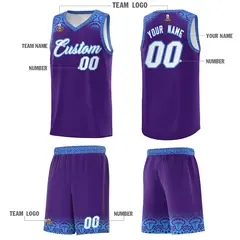 Purple Powder Blue Indians Print Basketball Uniform Jersey 5