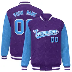 Purple Powder Blue L Pattern Raglan Sleeves Varsity Letterman Jacket