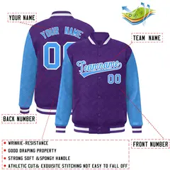 Purple Powder Blue L Pattern Raglan Sleeves Varsity Letterman Jacket 2