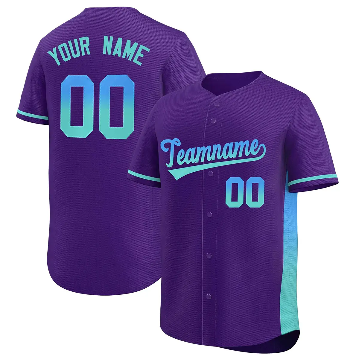 Purple Powder Blue Lt Green Gradient Side Baseball Jersey