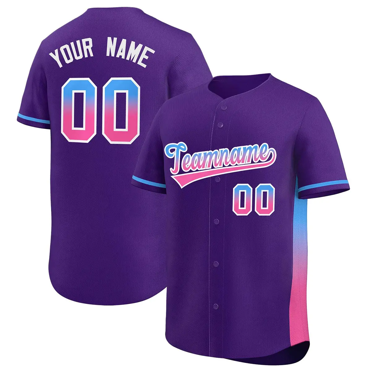 Purple Powder Blue Pink Gradient Side Baseball Jersey