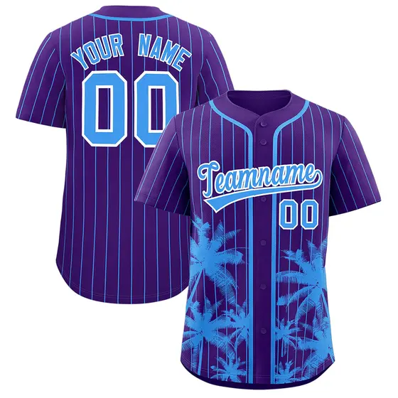 Purple Powder Blue Pinstripe Coconut Tree Baseball Jersey