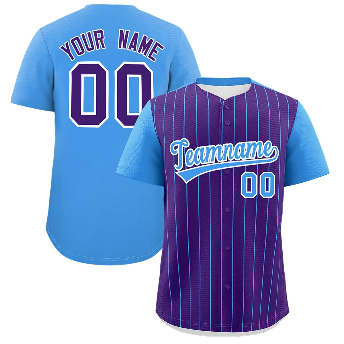 Purple Powder Blue Pinstripe Two-Tone Baseball Jersey