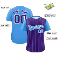 Purple Powder Blue Pinstripe Two-Tone Baseball Jersey 2