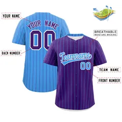 Purple Powder Blue Pinstripe Two-Tone Baseball Jersey 2
