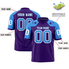 Purple Powder Blue Shoulder Star Pattern Flag Football Jersey 2