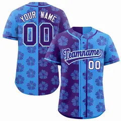 Purple Powder Blue Split Flower Graffiti Baseball Jersey 1