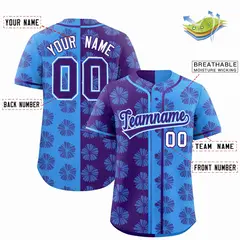 Purple Powder Blue Split Flower Graffiti Baseball Jersey 2