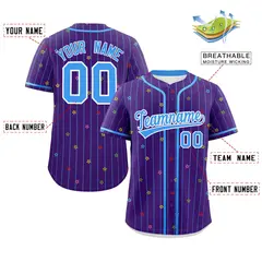 Purple Powder Blue Star Pattern Stripe Baseball Jersey 2