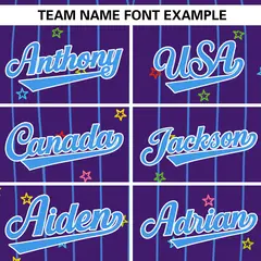 Purple Powder Blue Star Pattern Stripe Baseball Jersey 3