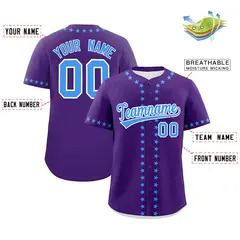 Purple Powder Blue Star Ribbing Authentic Baseball Jersey 2