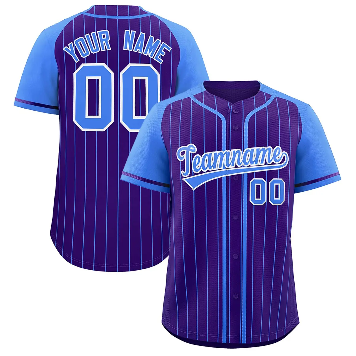 Purple Powder Blue Stripe Raglan Baseball Jersey
