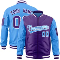 Purple Powder Blue Two-Tone Varsity Letterman Bomber Jacket 1
