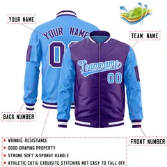 Purple Powder Blue Two-Tone Varsity Letterman Bomber Jacket 2