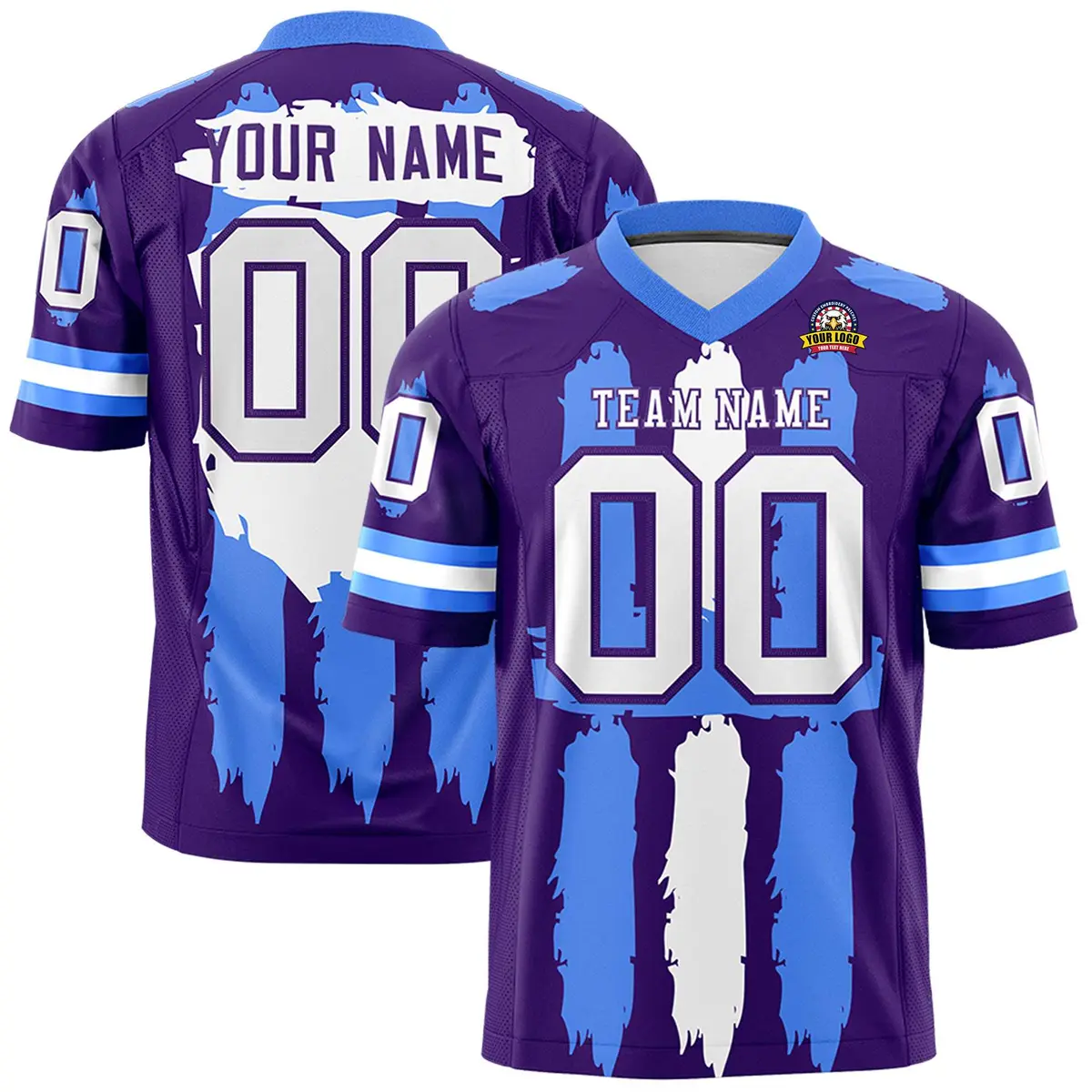 Purple Powder Blue White Graffiti Pattern Flag Football Jersey