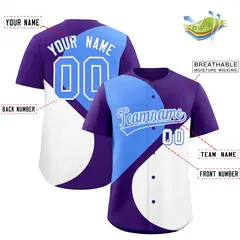 Purple Powder Blue-White Half Heart Color Block Baseball Jersey 2