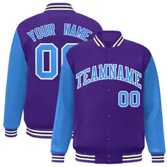 Purple Powder Blue-White Raglan Varsity Full-Snap Letterman Jacket 1