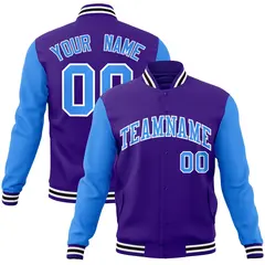 Purple Powder Blue-White Raglan Varsity Full-Snap Letterman Jacket 1
