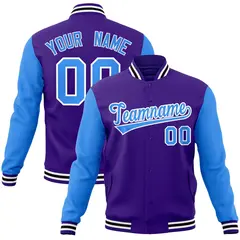 Purple Powder Blue-White Raglan Varsity Full-Snap Letterman Jacket 1