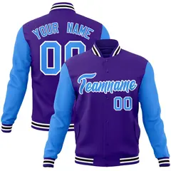 Purple Powder Blue-White Raglan Varsity Full-Snap Letterman Jacket 1