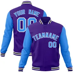 Purple Powder Blue-White Raglan Varsity Full-Snap Letterman Jacket 1