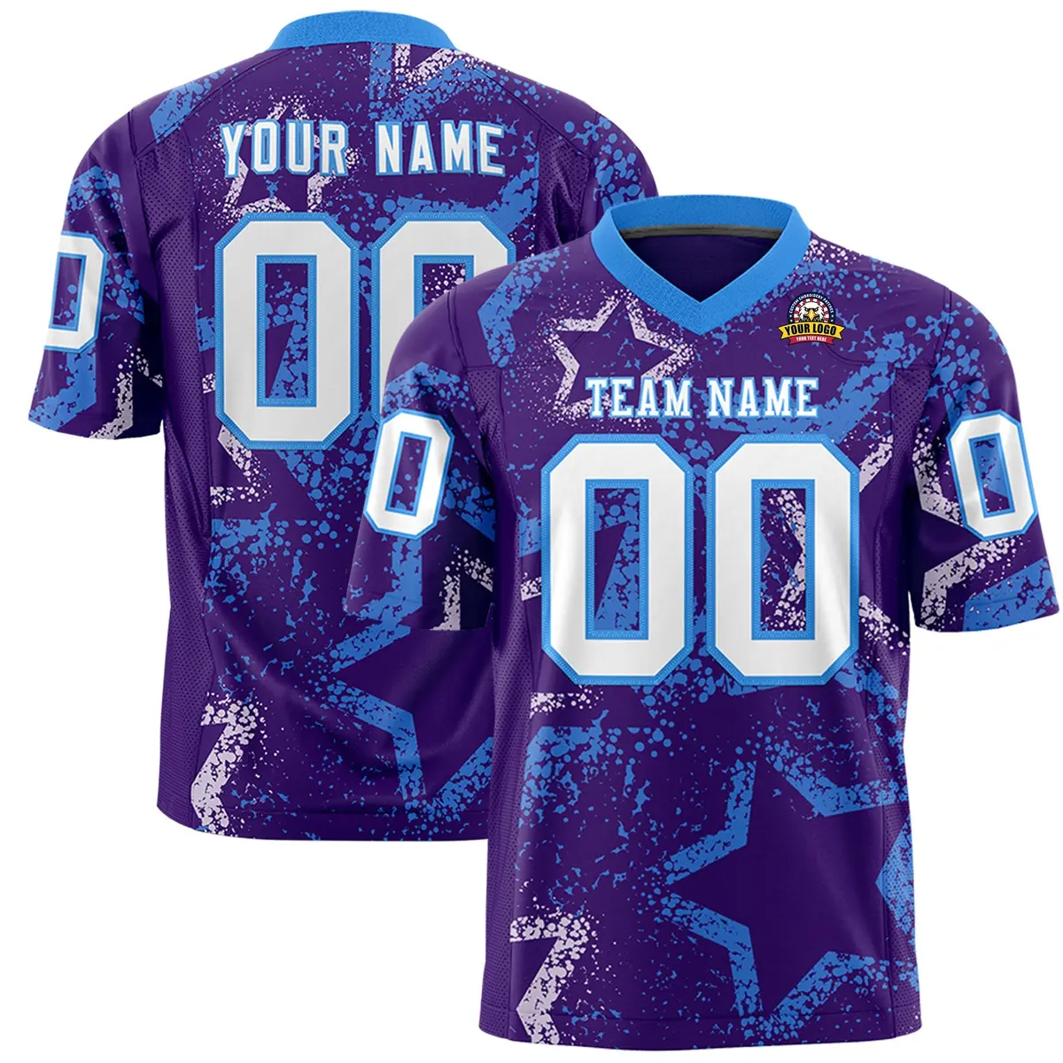 Purple Powder Blue-White Star Graffiti Football Jersey