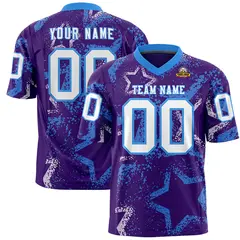 Purple Powder Blue-White Star Graffiti Football Jersey