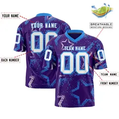 Purple Powder Blue-White Star Graffiti Football Jersey 2