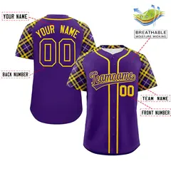 Purple Purple-Gold Raglan Sleeves Authentic Baseball Jersey 2
