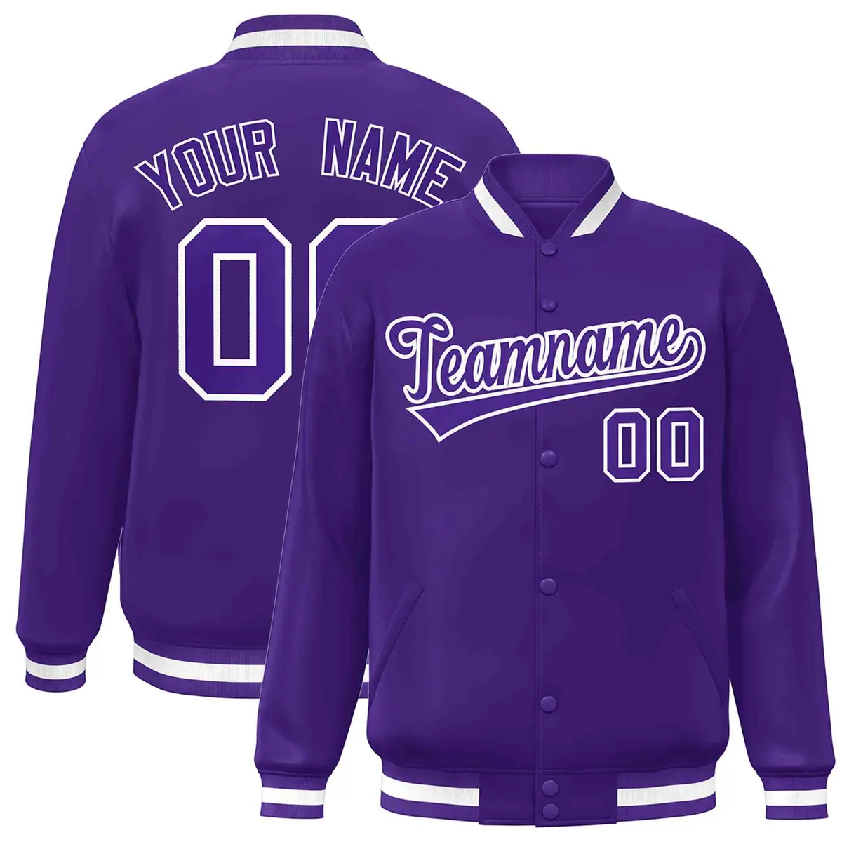 Purple Purple-White Varsity Full-Snap Letterman Jacket