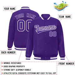 Purple Purple-White Varsity Full-Snap Letterman Jacket 2