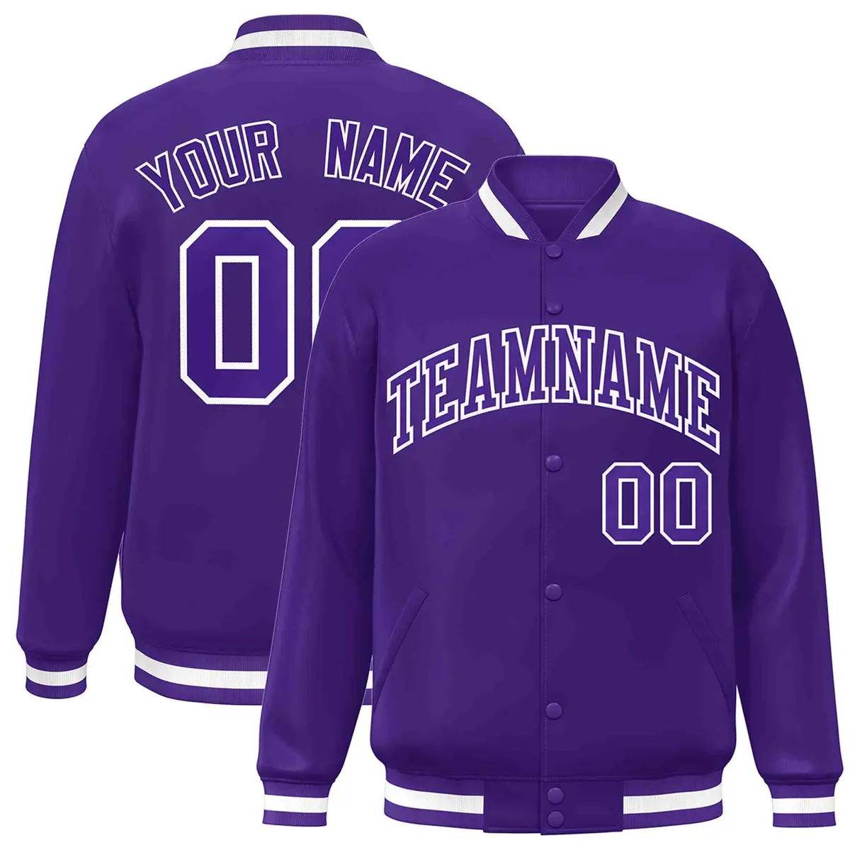 Purple Purple-White Varsity Full-Snap Letterman Jacket