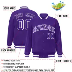 Purple Purple-White Varsity Full-Snap Letterman Jacket 2
