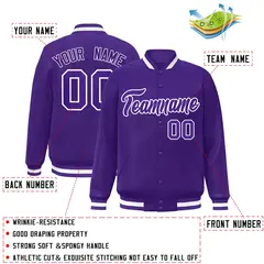 Purple Purple-White Varsity Full-Snap Letterman Jacket 2