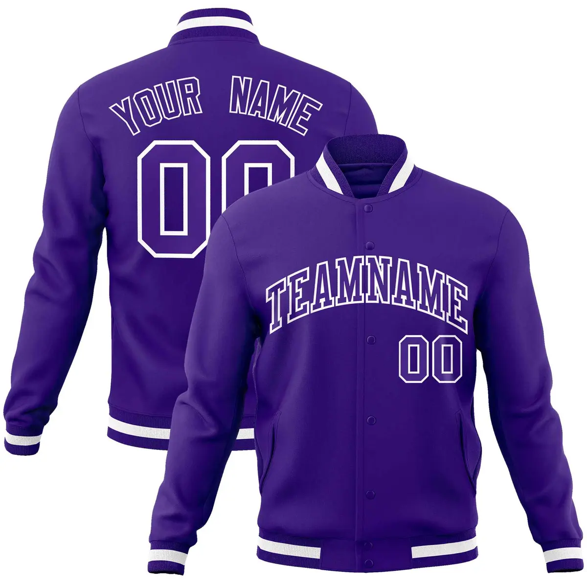 Purple Purple-White Varsity Full-Snap Letterman Jacket