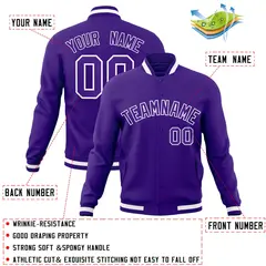 Purple Purple-White Varsity Full-Snap Letterman Jacket 4