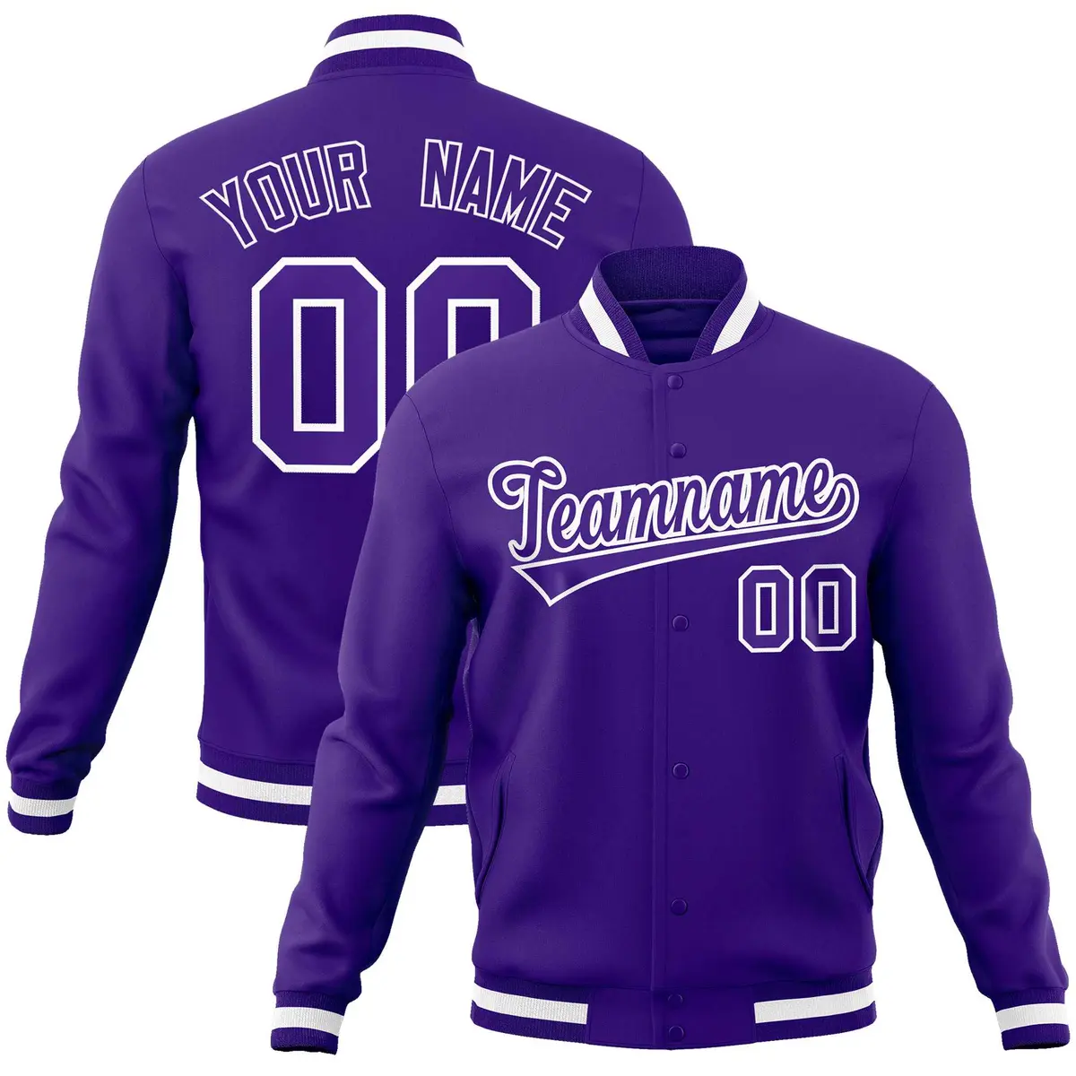 Purple Purple-White Varsity Full-Snap Letterman Jacket