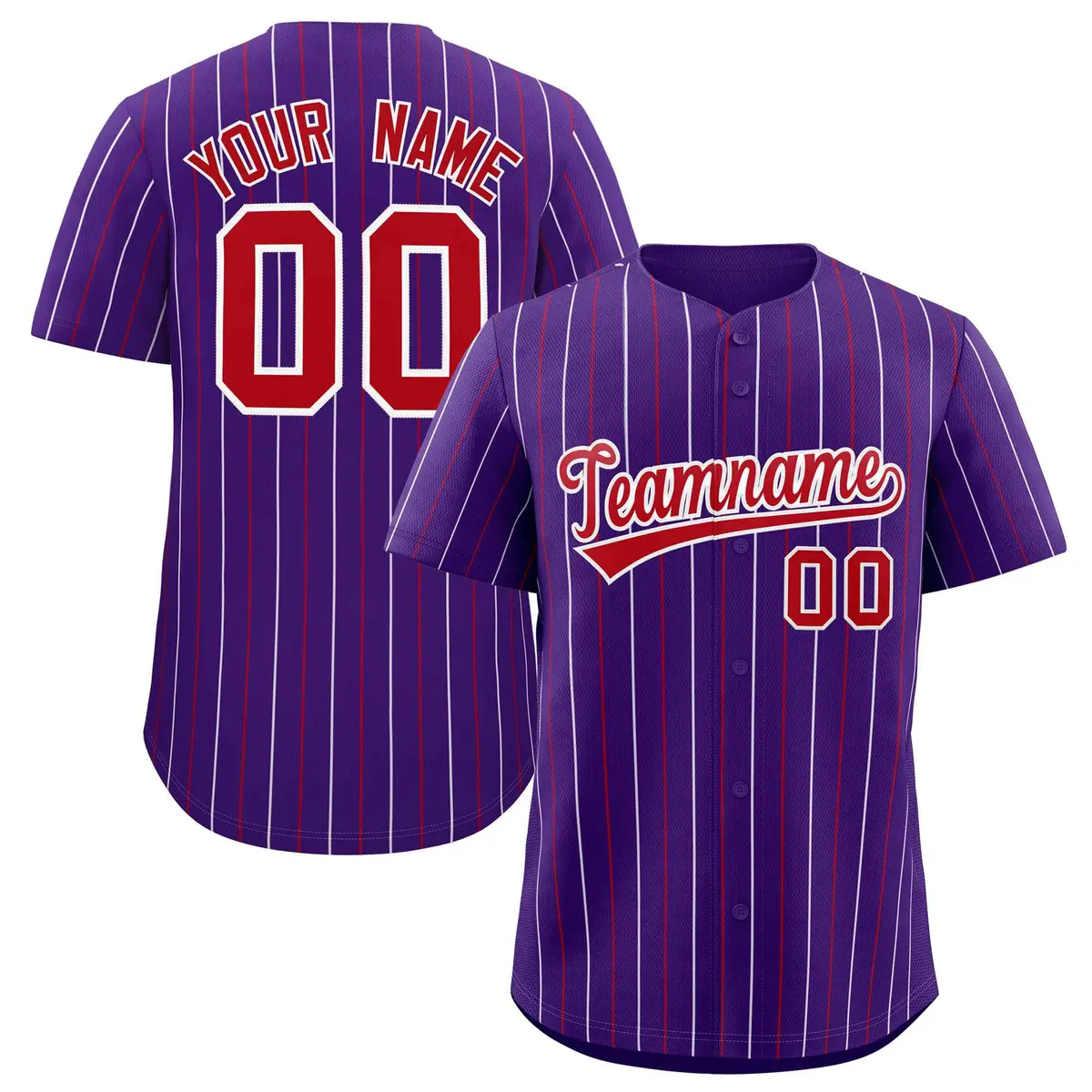 Purple Red and White Bi-Color Stripes Baseball Jersey