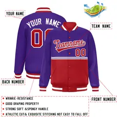 Purple Red Color Block Varsity Full-Snap Letterman Jacket 2