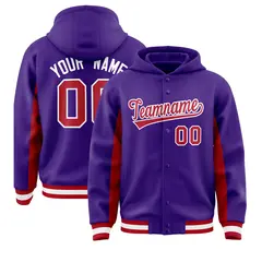 Purple Red Color Block Varsity Letterman Hoodie Jacket 1