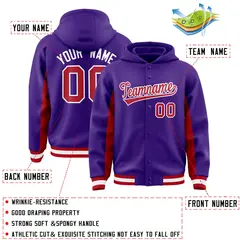 Purple Red Color Block Varsity Letterman Hoodie Jacket 4