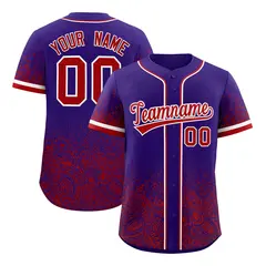 Purple Red Floral Gradient Full Button Baseball Jersey 1