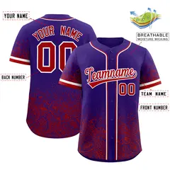 Purple Red Floral Gradient Full Button Baseball Jersey 2