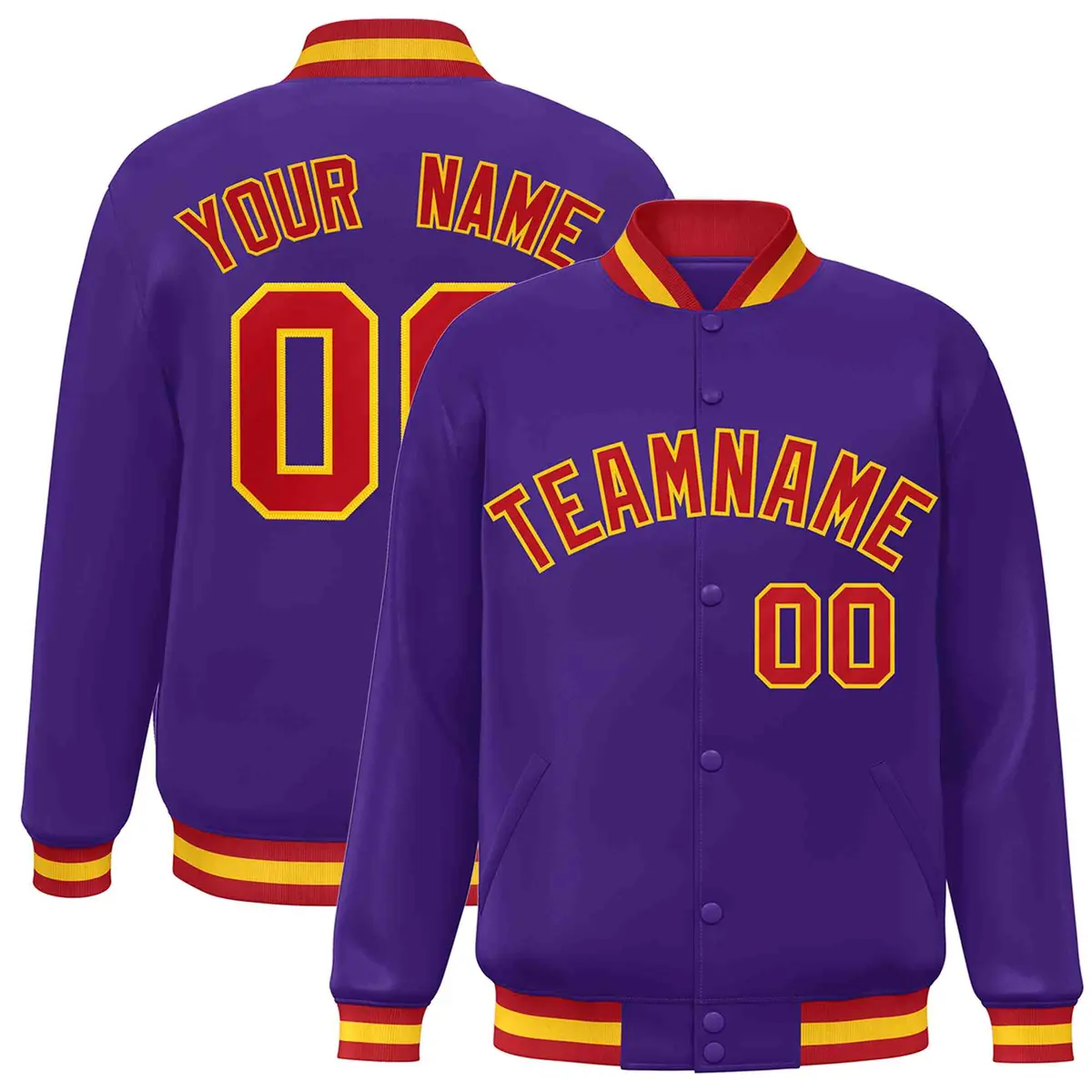 Purple Red-Gold Classic Varsity Full-Snap Letterman Jacket