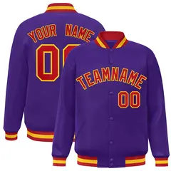 Purple Red-Gold Classic Varsity Full-Snap Letterman Jacket 1