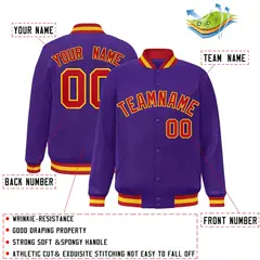 Purple Red-Gold Classic Varsity Full-Snap Letterman Jacket 2