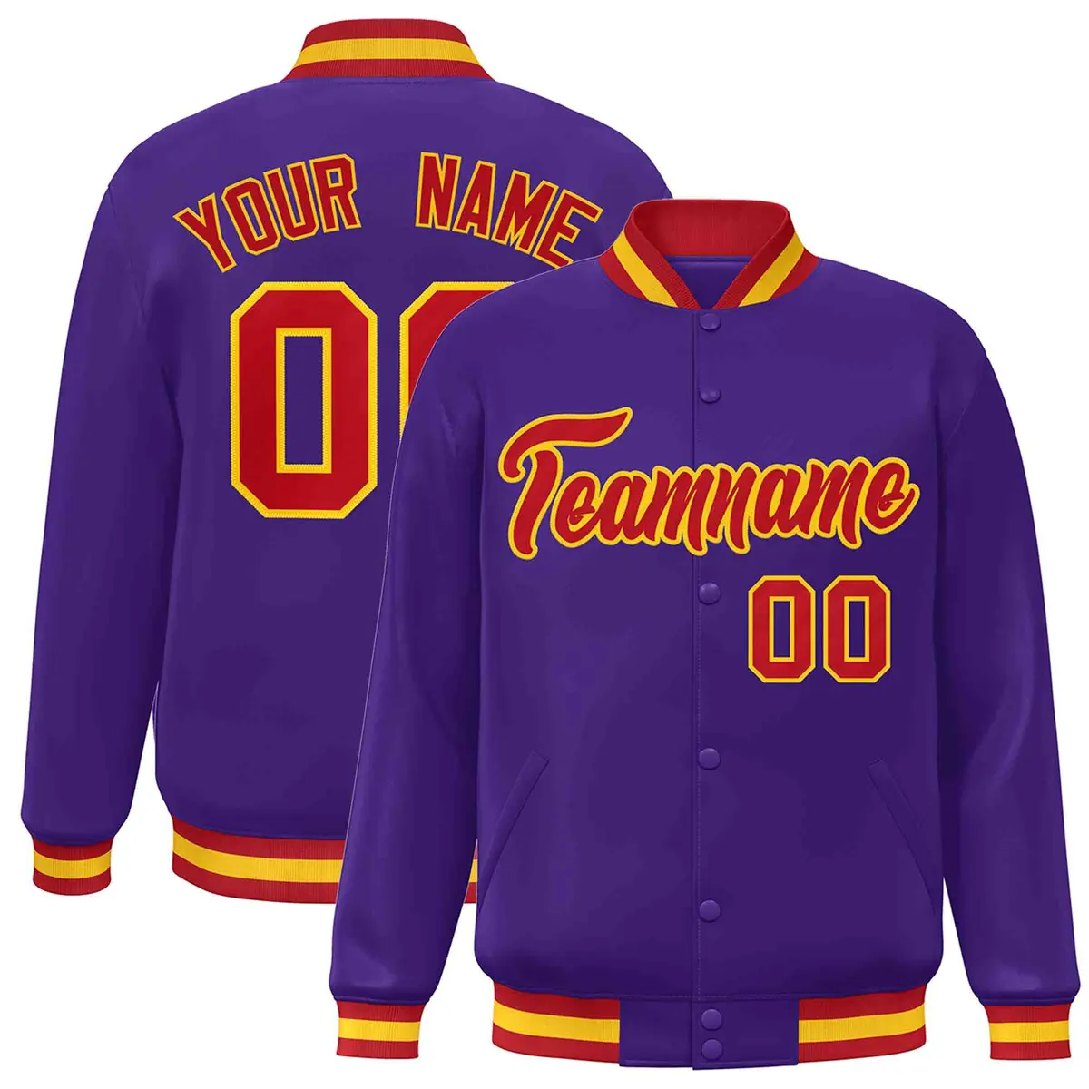 Purple Red-Gold Classic Varsity Full-Snap Letterman Jacket