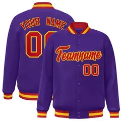 Purple Red-Gold Classic Varsity Full-Snap Letterman Jacket 1