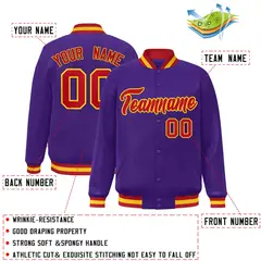 Purple Red-Gold Classic Varsity Full-Snap Letterman Jacket 2