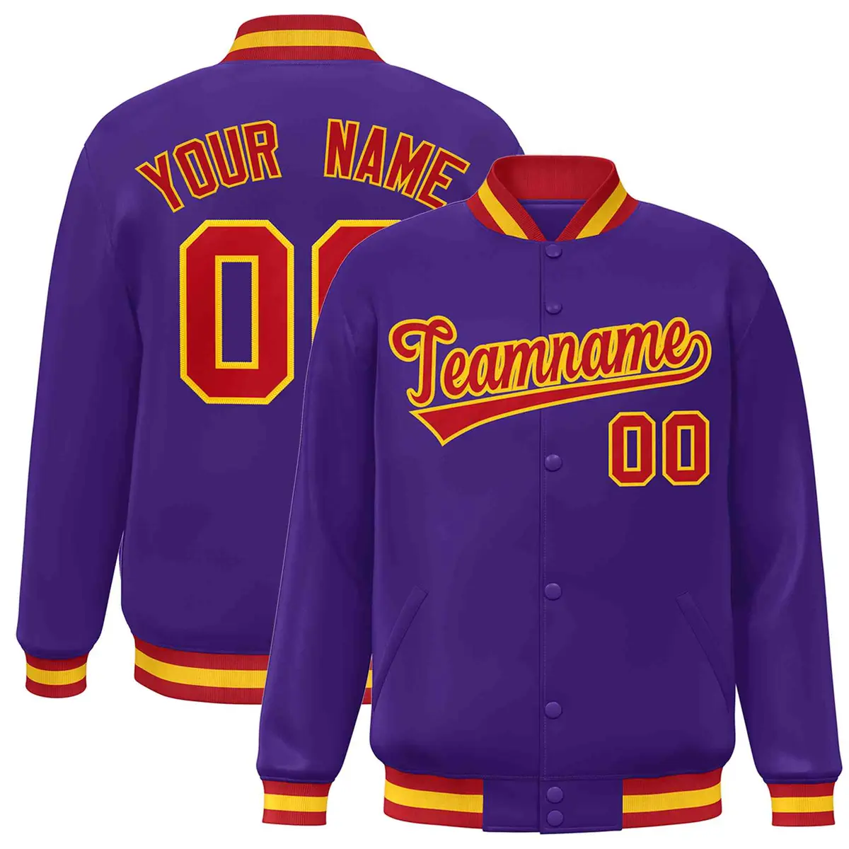 Purple Red-Gold Classic Varsity Full-Snap Letterman Jacket